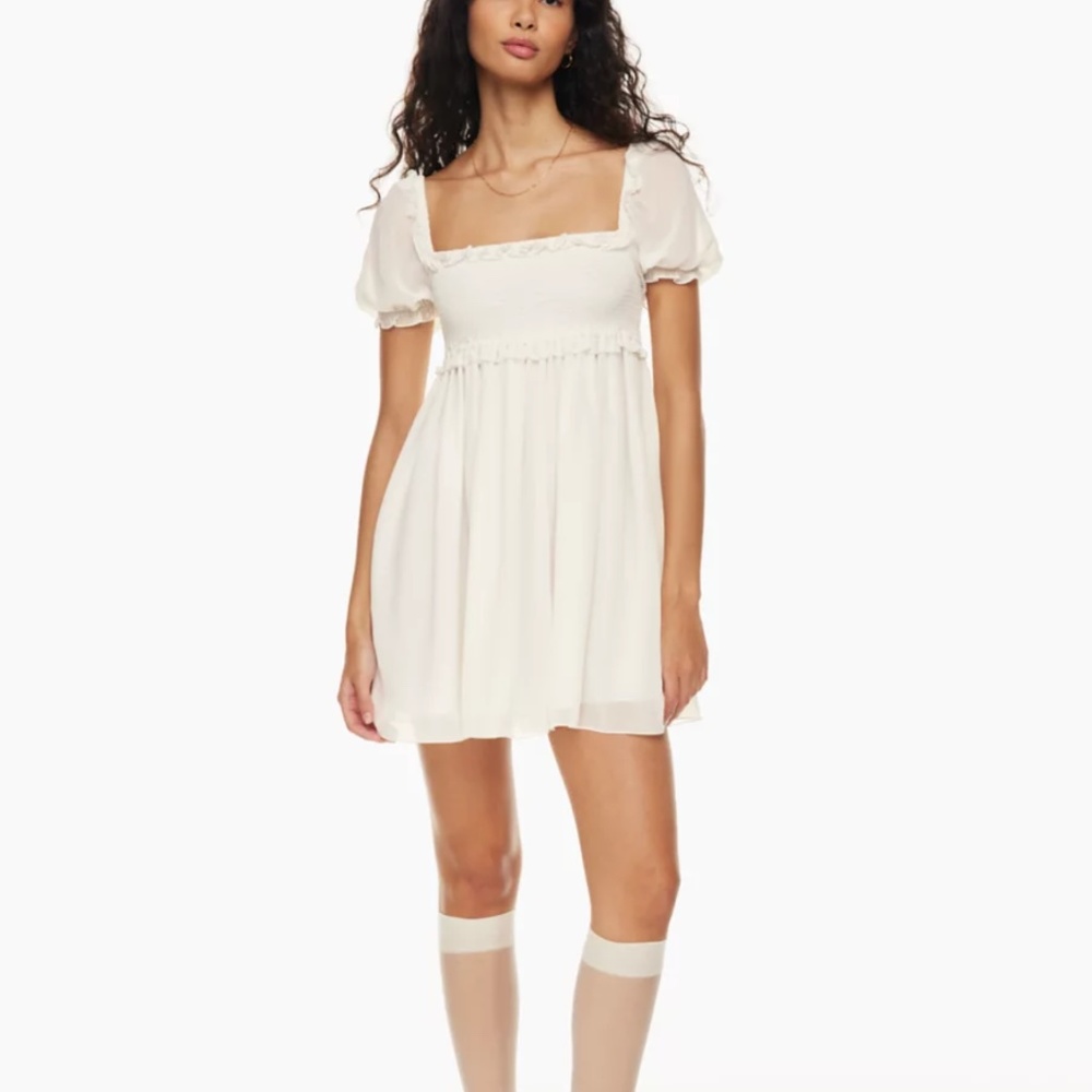 Aritzia white babydoll puff sleeve dress, size small, only worn once!
